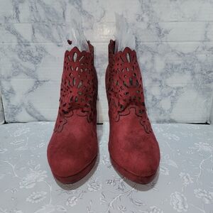 Paprika Suede Stiletto Heel Ankle Boot Women's 8.5 Burgundy 5" Heel